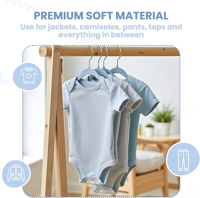 InfiniPower 30 Pack Kids Velvet Hangers, 11 Inch Baby Hangers with Non-Slip Design for Toddler Closet, Infant Clothes, Coats & Skirts, Blue