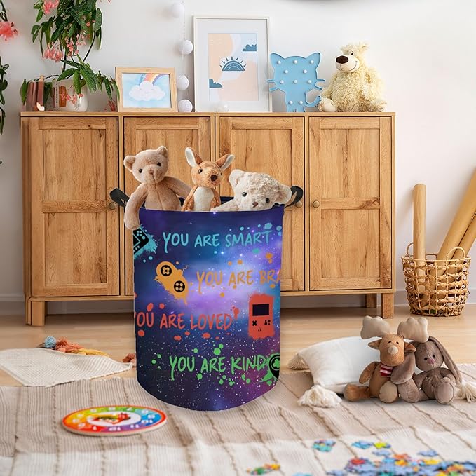 Game Gaming Laundry Basket, Toybox for Boys Room, Inspirational Laundry Basket Hamper Waterproof Collapsible Clothes Toys Storage Bin Organizer for Bedroom Bathroom Boys Gamer Room