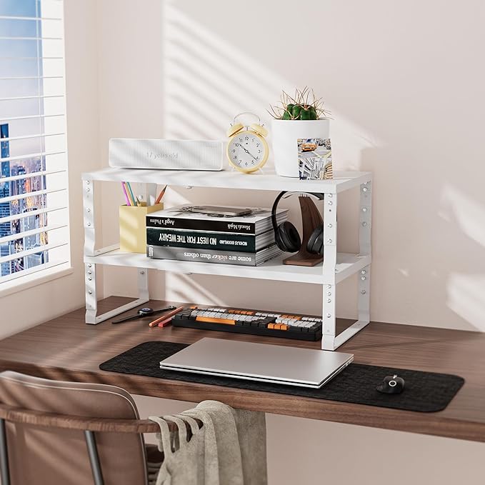 Adjustable Metal Shelving Unit, Stackable & Expendable Storage Rack for Home/Office/Kitchen, Space-Saving，Sturdy&Durable，Easy Assembly (2PACKS/Large/White