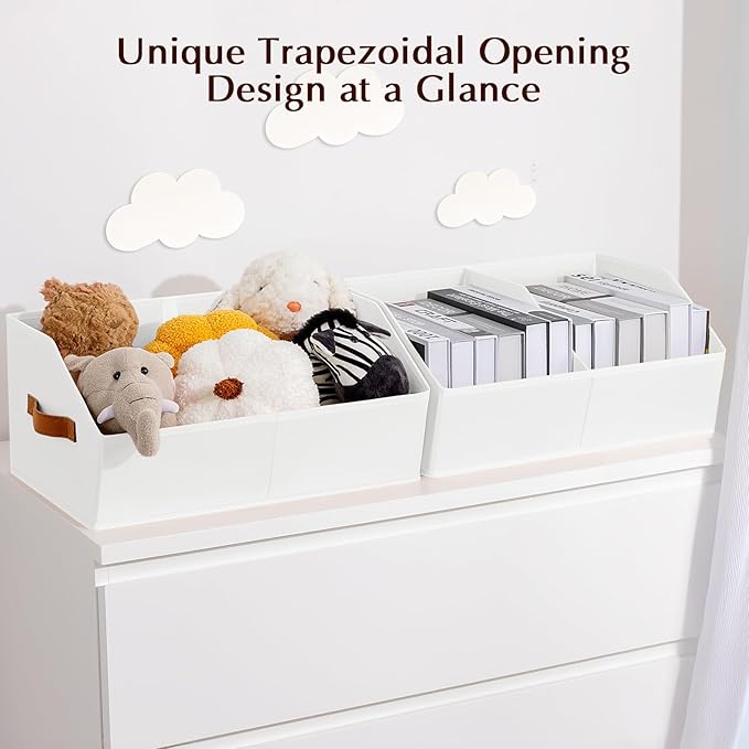 Closet Organizers and Storage Bins - 4 Pack Collapsible Divided Trapezoidal Cube Storage Bins Baskets with Orange Handle for Organizing Clothes Blankets, Toys, Books, Towels(White)