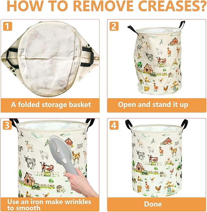 Farm Pattern 19.7 Inch Round Laundry Clothes Hamper Laundry Basket with Handles,Storage Organizer Bins Laundry Gift Basket for Room, Bedroom Decor