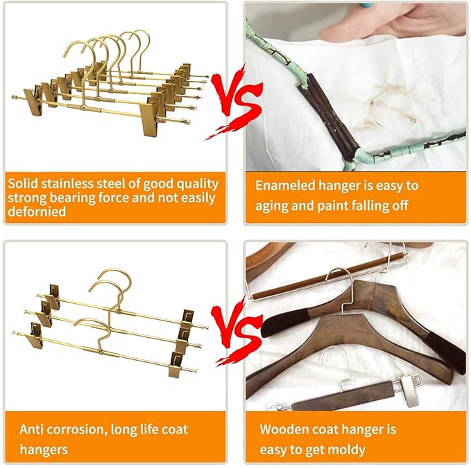 20 Pack Gold Aluminum Bottom Clips Heavy Duty Pants Jean Trouser Hangers Clothes Hangers -Legging Organizer Adjustable Clips Pants Skirt Blouse Hanger ﻿
