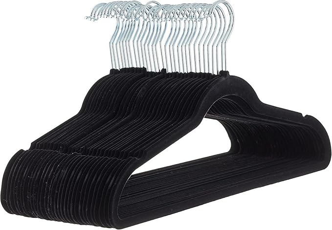 Premium Velvet Clothes Hangers, Heavy Duty Study Black Hangers for Coats, Suit & Dress - Non Slip Clothes Hanger Set (100, Black/Silver)