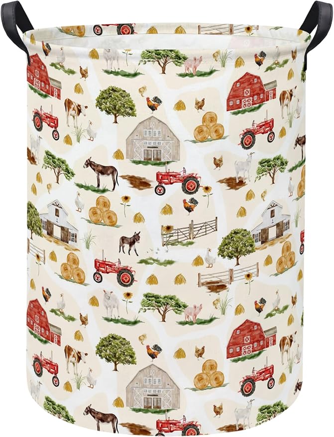 Baby Laundry Hamper kids laundry Basket Waterproof Storage Bin for Bedroom Toy Clothes Organizer Basket Woodland Animals Room Décor(Farm)