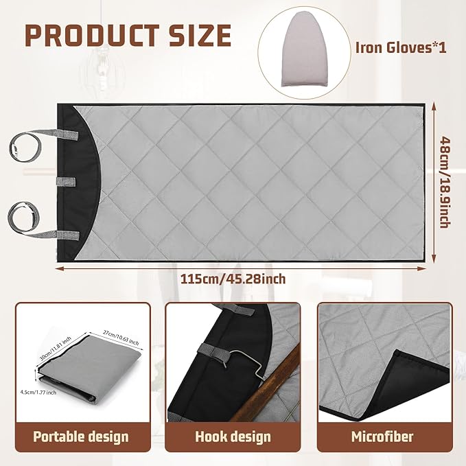 Over The Door Steamer Pad With Heat-Resistant Glove Steamer Board for Clothes Hanging Ironing Board Over The Door Portable Ironing Mat for Home And Travel Use