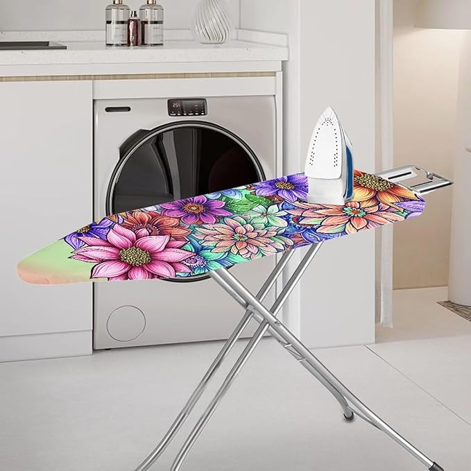 Boho Floral Ironing Board Pad Ironing Board Cover and Pad 15" x 54" Scorch Resistant Padding Heavy Duty Iron Board Pad Standard Size Extra Thick Iron Board Cover Replacement