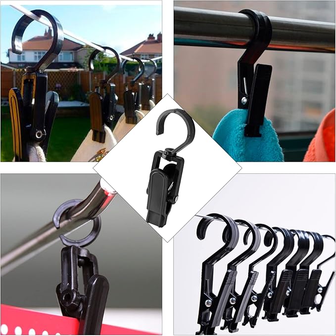 10 PCS Laundry Hooks Clip, Plastic Clothes Pins, Super Strong Hanger Clips, Swivel Hooks Clip for Clothing Store Home Office & Workshop, Black