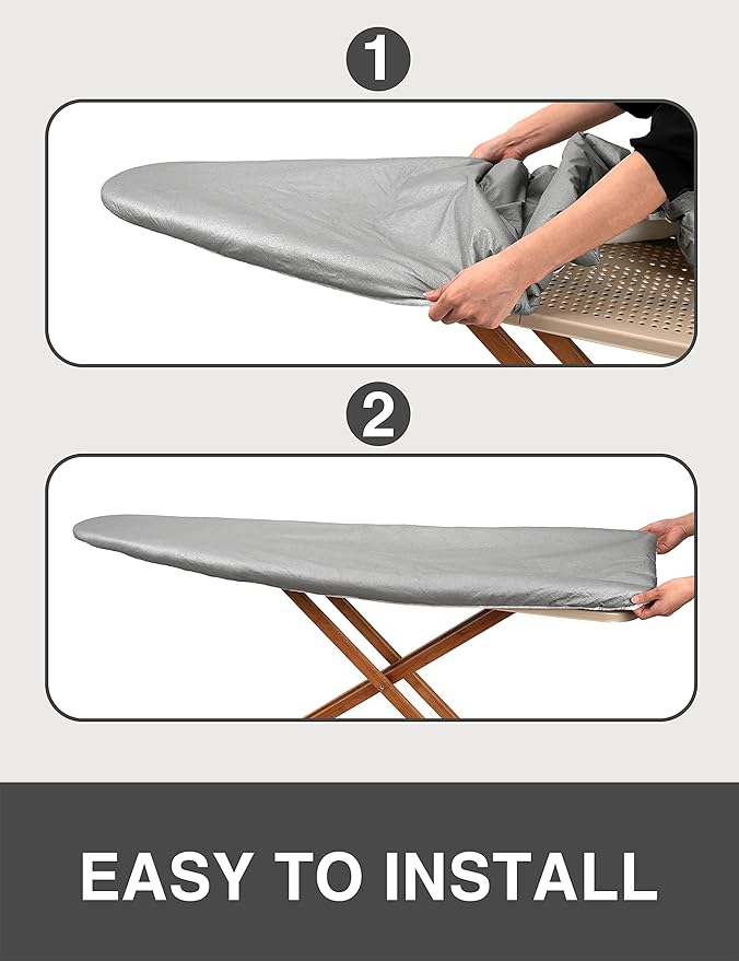 Ironing Board Cover and Pad 15"x54" Extra Thick Natural Cotton, Scorch and Stain Resistant Padding, Standard Size Iron Board Cover with Fasteners Heavy Duty Elastic Edge, Heatproof