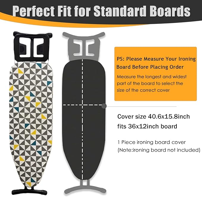 Ironing Board Cover and Pad, Sewn-in Thick Feltpads, Elastic Edge,12"x36"Scorch & Stain-Resistant Replacement Ironing Board Cover, Fits Standard Ironing Boards, Durability & Easy to Install