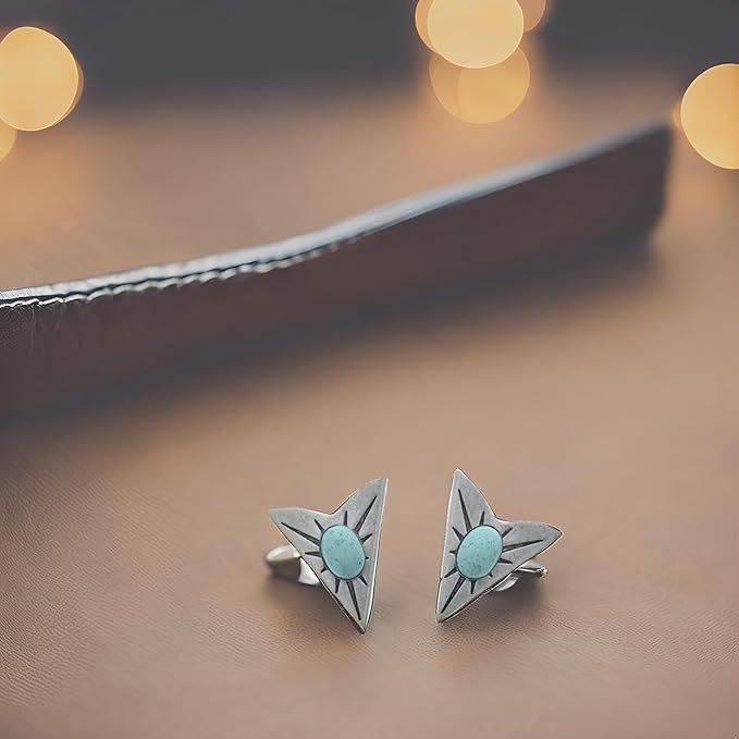 HHH Designs Antique Silver Collar Tips - Western Collar Stays - Silver Finish Turquoise Stone Collar Tips for Men and Women - Made in USA