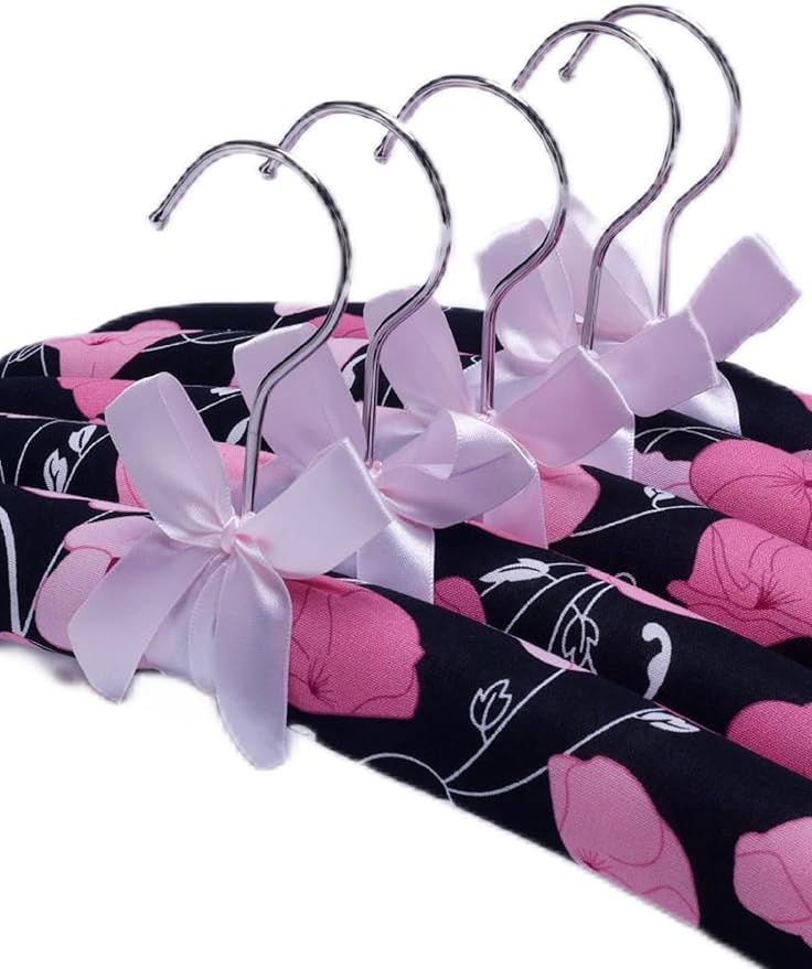 Anti-Slip Satin Padded Clothes Hangers with Rotatable Hooks No Shoulder Bump for Women Heavy Sweaters, Coats, Suits (1, Pink/Black)