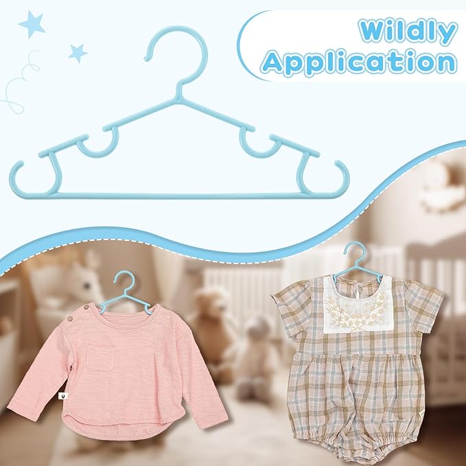 Hsei 60 Pack Pastel Color Kids Nursery Hangers Plastic Baby Hangers Heavy Duty Toddler Hanger for Pants, Coat, Skirts, Closet, Nursery Decor(Blue Color)