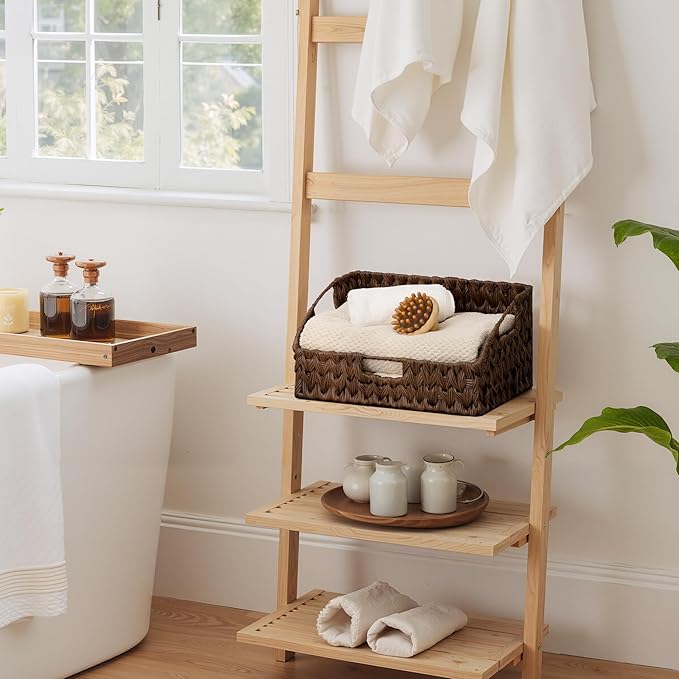 GRANNY SAYS Wicker Storage Basket for Shelves, Large Wicker Basket with Handles, Trapezoid Woven Baskets for Storage, Decorative Baskets for Home Decor, Brown