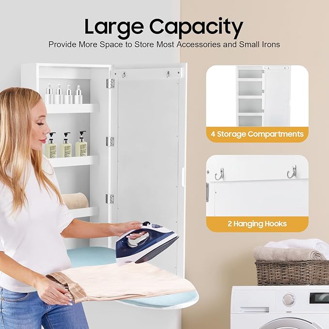 Wall Mounted Ironing Board Cabinet with Mirror, Built-in Swivel Ironing Board Foldable with Storage for Home Apartment Small Spaces (Style3 Rotatable)