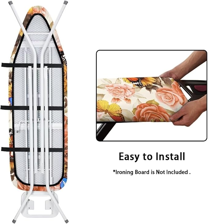 Butterfly Floral Ironing Board Cover Full Size Scorch Resistant Padding Heat Reflective Iron Board Cover Elastic Edge Scorch and Stain Resistant Thick Padding