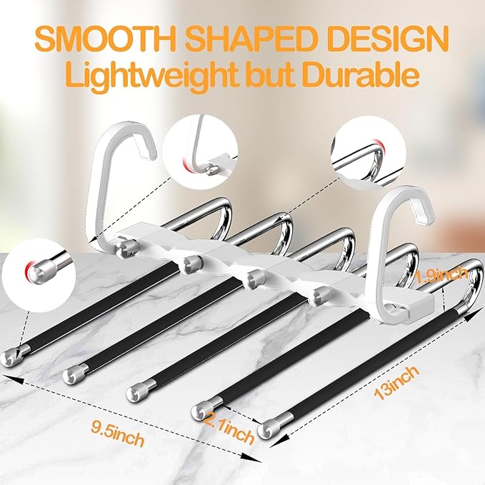 Pant Hangers Space Saving Jean Hangers -No Wrinkle Clothes Hanger - Closet Organizer and Storage, College Dorm Room Essentials Apartment Must Have - 1 Pack
