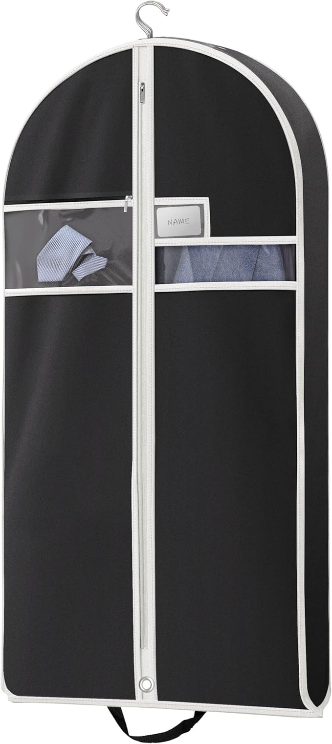 Garment Bags for Travel and Closet Storage with Zipper Pocket, Heavy Duty Waterproof Hanging Suit Bag with Handles for Suits, Coats, Jackets, Shirts, 43 inch