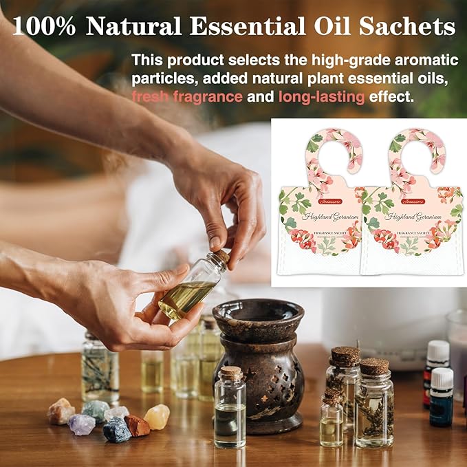 15 Packs Scented Sachets Bag for Drawers and Closets, Air Freshener for Home Fragrance Sachet, Long-Lasting Hanging Closet Deodorizer Smell Goods for House (Highland Geranium)