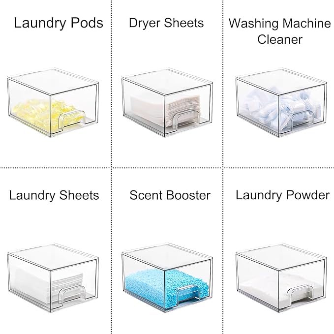 Laundry Pods Container and Dryer Sheet Holder Set, Laundry Room Organization and Storage, Dishwasher Pods Holder, Clear Dryer Sheet Dispenser and Laundry Pods Box Set, 4 PACK