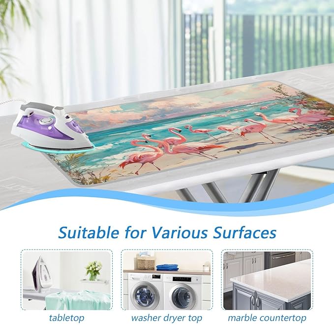 Ironing Mat &Pad Magnetic Heat Resistant Pads Portable Travel Ironing Blanket Ironing Board Covers 27.6x47.2Inches Pink Flamingo and Coastline27