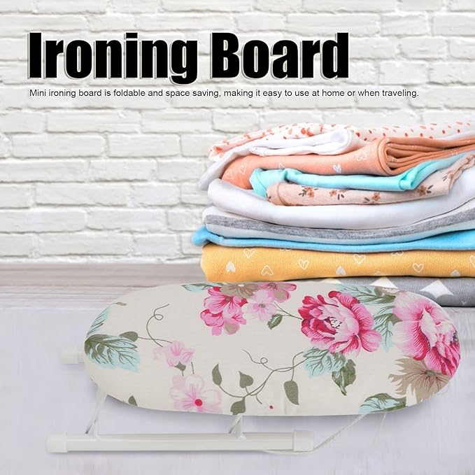 Ironing Board, Heat Resistant Mini Iron Board Foldable Tabletop Ironing Board Portable Iron Board Clothes Ironing Accessories for Home Dorm (Peony Flower)