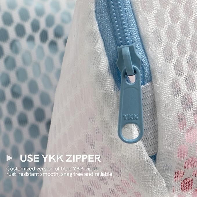 COMLIFE Set of 2 Delicates Honeycomb Mesh Laundry Bag，Use YKK Zipper，with Handle, Extra Large Opening, Baby Products, Face Cleansing Pads,Socks, Fine Knitwear Mesh Wash Bags (Blue)