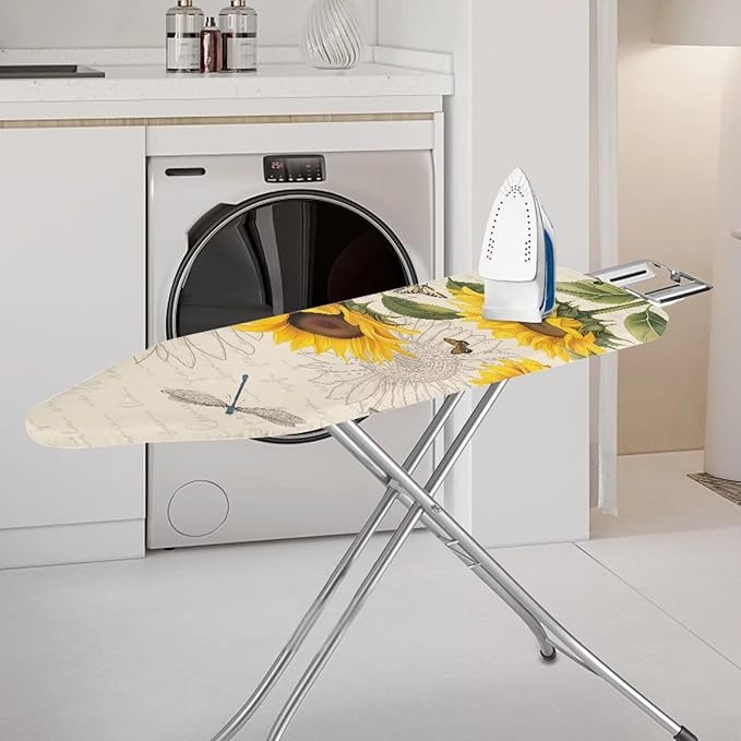 Sunflower Ironing Board Cover and Pad, Dragonfly Iron Board Cover Non-Slip Thick Ironing Board Protective Guard Stretchy Cover, 54" x 15"