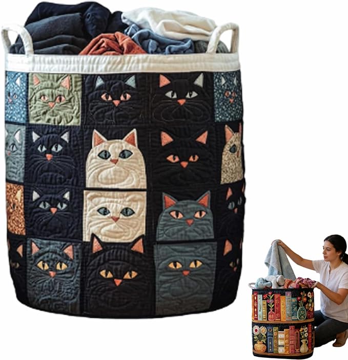 Quilted Laundry Basket, Quilted Laundry Basket with Handles, Boho Fabric Floral Storage, For Bedroom Laundry (#11, 20"L x 20"W x 28"H)