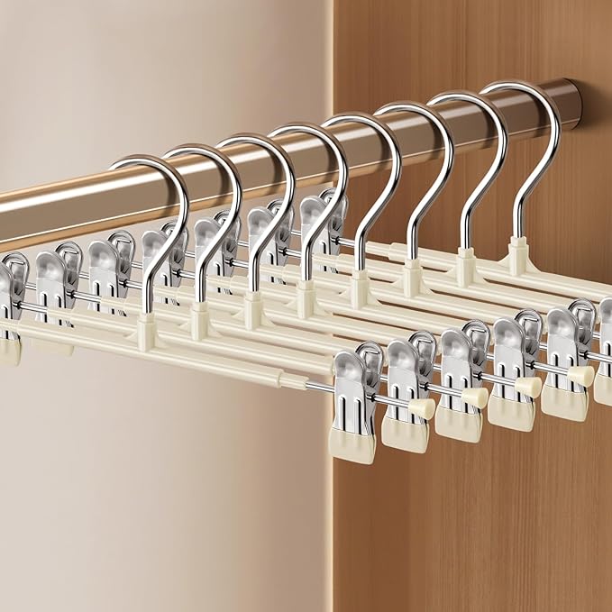 60PACK Pants Hangers with Clips Adjustable Skirt Hangers for Women Metal Non-Slip Trousers Hanger Heavy Duty Space Saving Clothes Hanger for Shorts,Jeans,12Inch Lvory