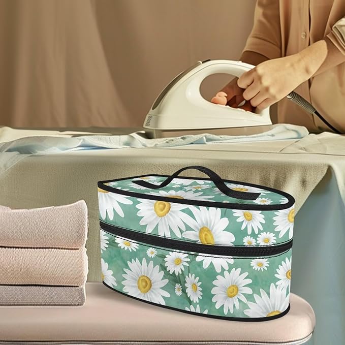 Daisy Green Iron Tote Bag Stain Resistant Travel Irons Storage Box Washable Protective Carrying Bag with Handle Compatible with Most Irons