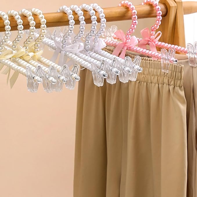 13 inch Pearl Hanger Pants Hangers with Clip,Cute Ribbon Bow Hanger Clip Hangers for Wedding Dress Bride Bridesmaid Lingerie (5, Pink)