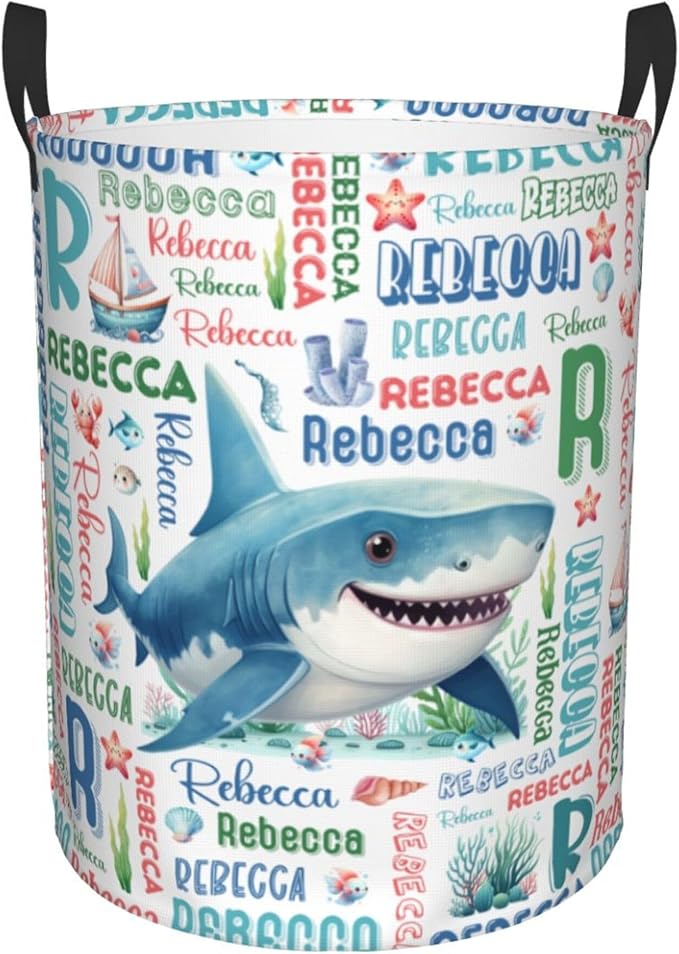 Personalized Shark Laundry Basket For Baby Kids Boys Girls Adult Custom Hamper Basket With Name For Bathroom Bedrooms Collapsible Baby Laundry Basket, Dirty Clothes Hamper With Handles