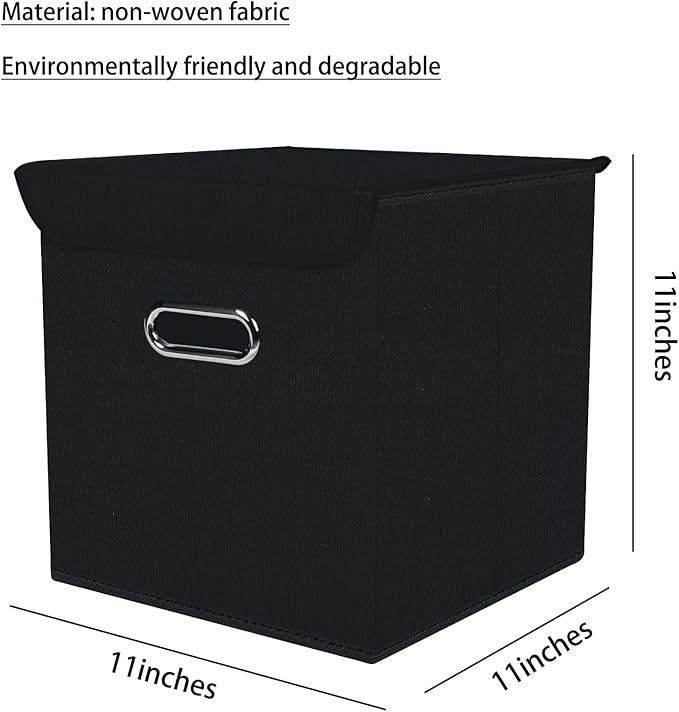 Closet Organizers Fabric Storage Bins With Lids Collapsible Cube Storage Organizer Basket With Handles,Storage Boxes for Clothes Storage,Office,Laundry,Shelves,8 Pack,（Black）