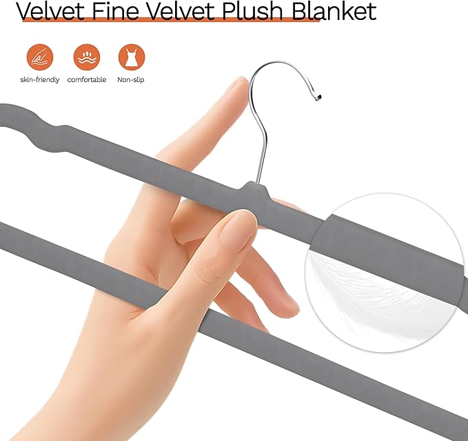 Gray Velvet Hangers 20 Pack, Slim Space Saving Pants Hangers for Closet Organizer, Rotating Hook, Non Slip Clothes Felt Hanger Heavy Duty for Tank Top, Jean Perchas, Camisole, Kids' Clothes