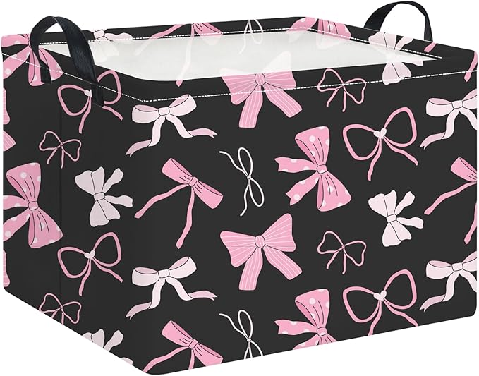 Rectangle Storage Basket with Handles,Collapsible Toys Bin,Books Box,Gift Basket(Bowknot)