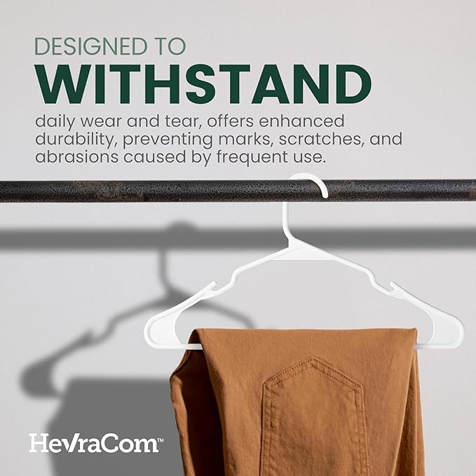 HevraCom Clothes Hangers Strong Heavy Duty Non Slip Hangers 50 Pack - Space Saving Coat and Pants Hangers, Skirt Hanger and Pant Hanger for Closet Organization and Storage, Hangers Plastic 50 Pack