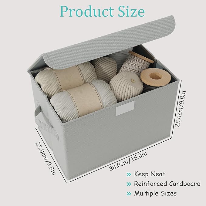 Storage Bins with Lids for Organizing, Closet Boxes with 2 Carrying Handles and Sturdy Heavy Cardboard, Home Organizers Cubes, 2 Pack, Grey, 15 x 9.8 x 9.8 In, XSNY12GL-2
