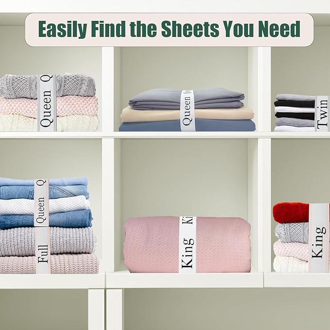 12 Pieces Bed Sheet Organizer Bands, Closet Organization Sheet Straps, Linen Labels Bedding Bands, Elastic Bed Sheet Storage Sheet Keepers （6PcsQueen 6PcsKing ）