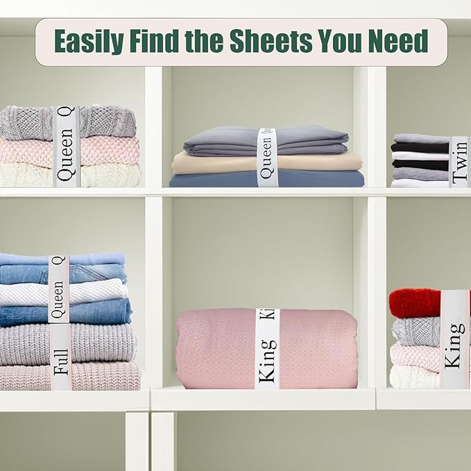 12 Pieces Bed Sheet Organizer Bands, Closet Organization Sheet Straps, Linen Labels Bedding Bands, Elastic Bed Sheet Storage Sheet Keepers （6PcsQueen 6PcsKing ）