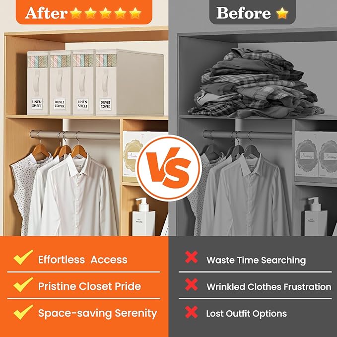 WOWBOX Sheet Organizers and Storage,Closet Bed Sheet Organizer Under Bed Storage and Organization with Label Cards & Clear Window for Bedding Sheets,Duvet Covers,Blankets (8 Pack，Beige)