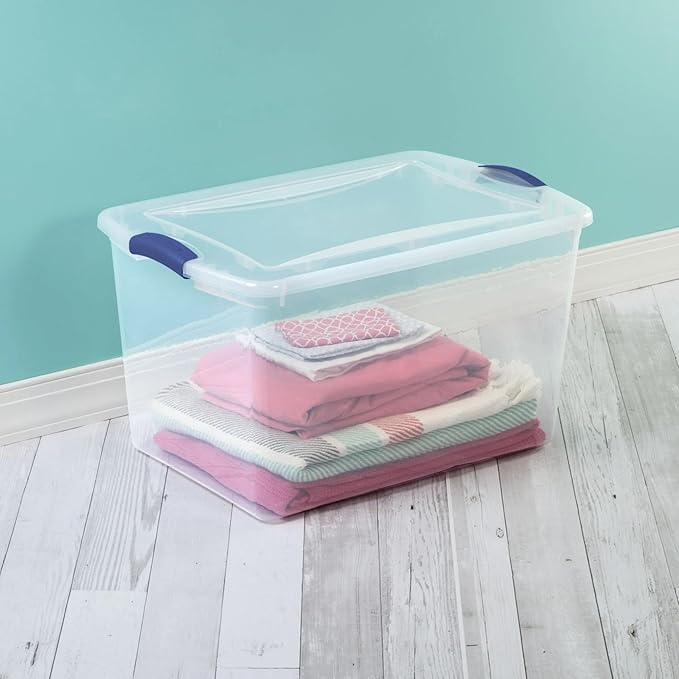 2-Pack Transparent Storage Box,66 Quart Capacity Storage Container with lock cover,Plastic,Stackable storage solution ideal for organizing items in households,Educational institutions,and warehouses.