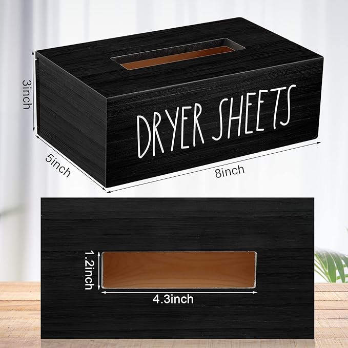 Dryer Sheet Holder Dispenser Container Dryer Sheet Storage Box for Laundry Room Decor Light Luxury Style Fabric Softener Dispenser for Organizing Decorations (Black,Wood)