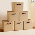 Ornavo Home 13 x 13 Storage Cube Bins, 6 Pack Jute Baskets, Fabric Storage Bins Shelf Basket Cube Organizer for Closet Foldable Collapsible with Leather Handles