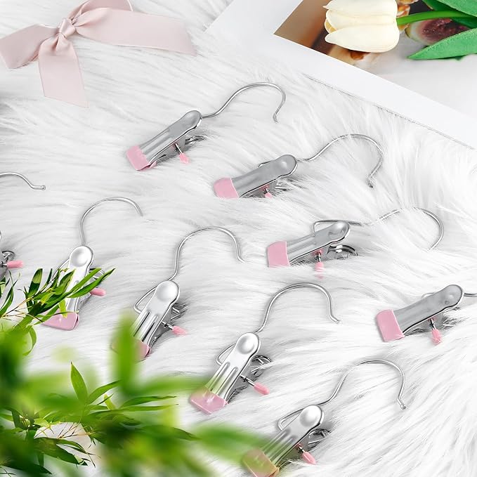 30 Pcs Boot Hangers Clips, Laundry Hooks with Clips, Portable Hanger Clips with Hooks, Heavy Duty Boot Hanging Clips, Hanging Pants, Jeans, Tall Boots, Hats, Pink