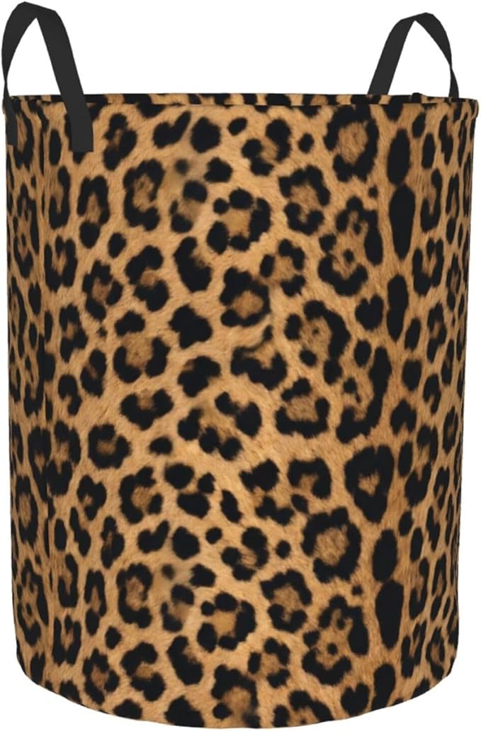 Leopard Cheetah Round Laundry Hamper Wildlife Fur Print Storage Basket Toys Clothes Organizer Bin For Home Bathroom Bedroom Dorm Nursery, 38l