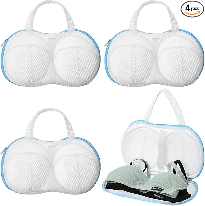4pcs Bra Washing Bags for Laundry mesh laundry bags Bra Washer Protector Underwear Brassiere Bag Set for Washing Machine With Zipper bras laundrys bag Women Delicates Blue (A to C Cups)