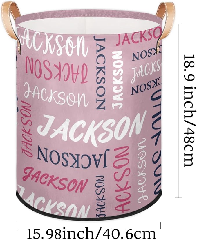 Custom Name Large Laundry-Basket for Kids-Boys-Girls, Personalized Foldable Waterproof Laundry Hamper Dirty Clothes Toys Storage Bin with Handles,Pink 2