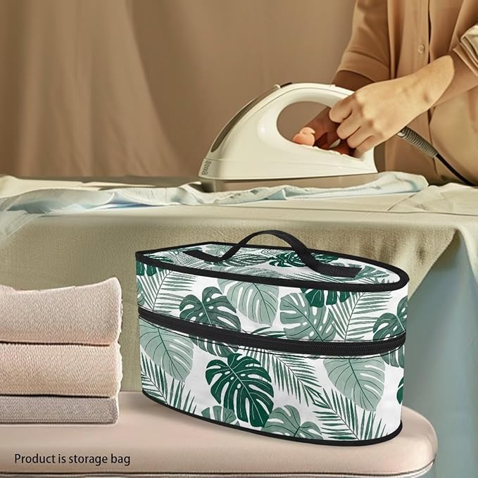 Monstera Leaf Print Steam Iron Case Travel Iron Organizer Handheld Steamer Holder with Handle Waterproof Travel Accessories, Case Only