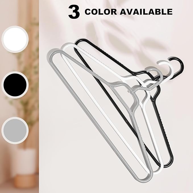 Quality Hangers Heavy Duty Black Plastic Hangers 120-Pack with Swivel Hook | 7mm Thick Non Slip Coat Hangers with Accessory Bar | Ideal Clothes Hangers Plastic for Everyday Use | 17 Inches 120, Black
