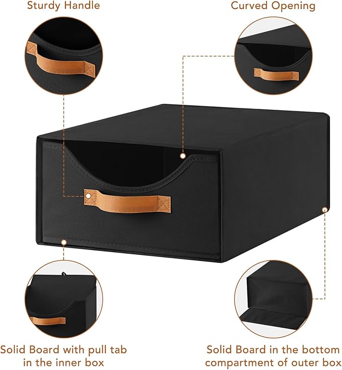 4 Pcs 16.5" Closet Drawers and Large Size Clothes Storage Bins Push-Out Storage Stackable Shelf Drawers with See-Through Window Closet Organizers for Bedroom, Living Room, Under Bed, Black